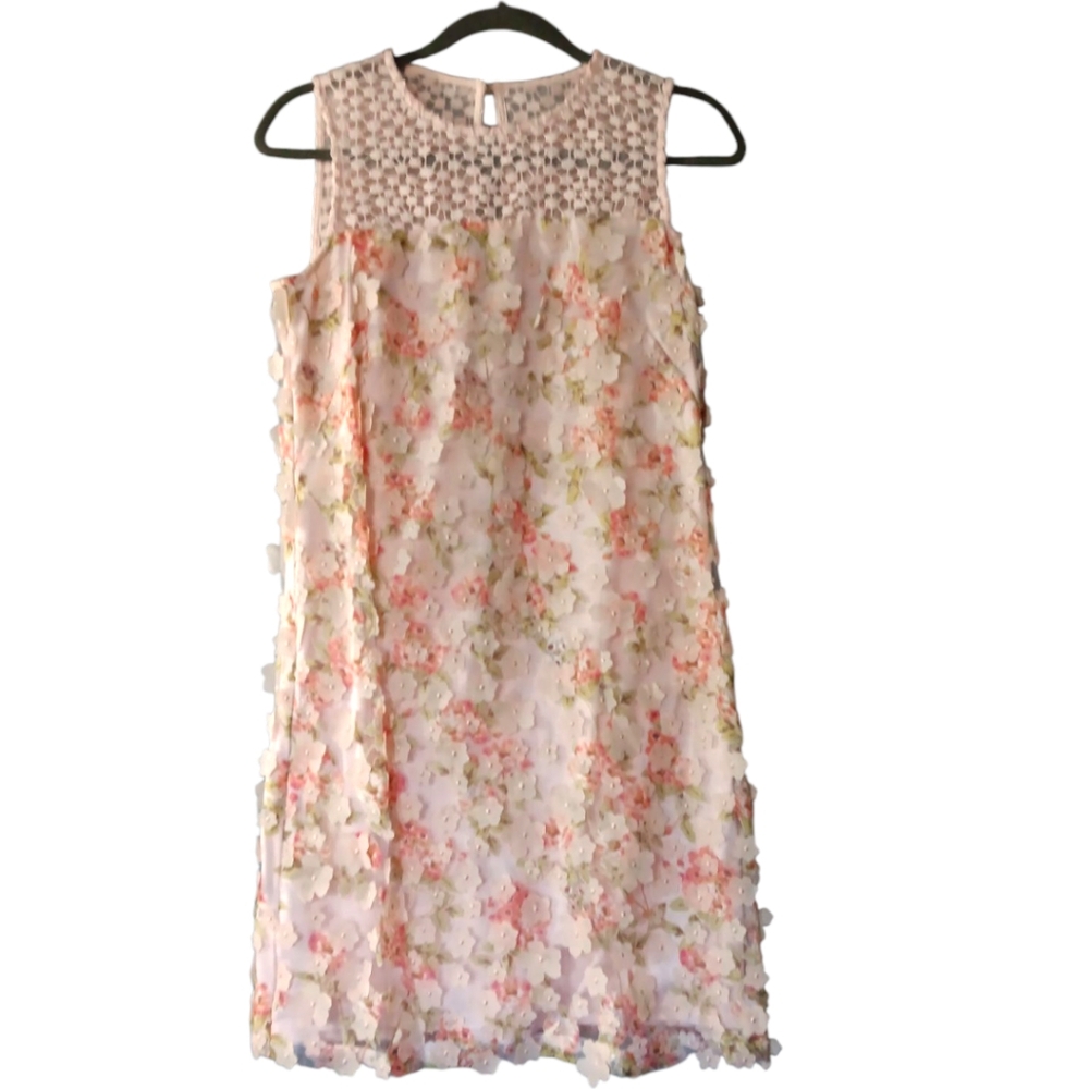 NWT Karl Lagerfeld Pink Lined Applliquè Floral Sleeveless Sundress SZ 2